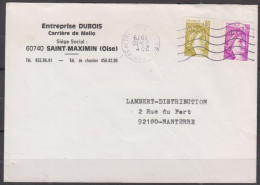 Carrière De Mello  Sur Lettre Pub De 60740 SAINT-MAXIMIN Le 29 10 1979  Avec Sabine 50c + 80c "  Bloc Dateur Inversé " - Covers & Documents