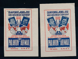 France-Etats Unis - 4 Vignettes Par Avion Championnat Du Monde Boxe 1948 - Airmail Label World Championship Jersey City - Vignetten (Erinnophilie)