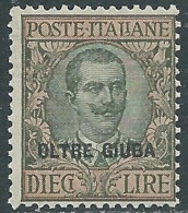 1925 OLTRE GIUBA EFFIGIE FLOREALE 10 LIRE MNH ** - I55-3 - Oltre Giuba