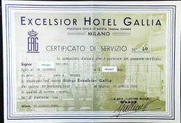 1947 CERTIFICATO Di MAITRE D'HOTEL - EXCELSIOR HOTEL GALLIA MILANO - S6124 - Diplômes & Bulletins Scolaires