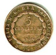 ITALIE / SARDAIGNE / FELIX / 5 CENTIMES / 1826 / SCAN COULEURS ET SCAN NUANCES DE GRIS / 9.82 G / 27 Mm - Altri & Non Classificati