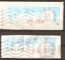 France - Martinique 1995/6 - Petit Lot De 2 Vignettes ATM Type Oiseaux De Joubert - Fort De France - Schoelcher Batelier - 1990 « Oiseaux De Jubert »