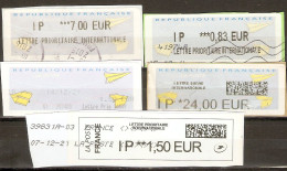 France - 2014/21 - Petit Lot De 5 Vignettes ATM Type Avions En Papier - 4 Lettres Prioritaire + 1 Lettre Suivie Internat - 2000 Type « Avions En Papier »