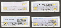 France -  Petit Lot De 4 Vignettes ATM Type Avions En Papier - Lettres Prioritaires - 3 AA + 1 LP - 2 QR Codes - 2000 Type « Avions En Papier »