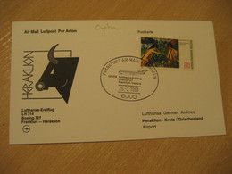 HERAKLION Crete Frankfurt 1983 Lufthansa Airline Boeing 727 First Flight Cancel Toro Toros Bull Cow Card GREECE GERMANY - Cartas & Documentos