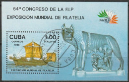 Kuba 1985 Mi-Nr.2963 Block 91 O Gestempelt Briefmarkenausstellung ITALIA85 Rom( C 585) Günstige Versandkosten1,00€-1,20€ - Hojas Y Bloques