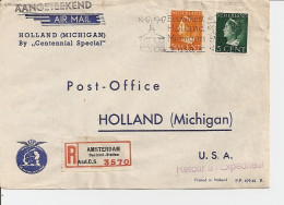 Niederlande 442 MiF 50+5 Ct Luftpost- R-Brief N. USA 1947 Verwendet - Luchtpost