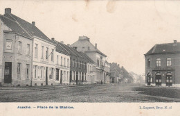 2 Oude Postkaarten  Assche  Asse Place De La Station Café Des Arcades Gemeenteplaats Tramstatie 1908 - Asse