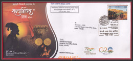 India 2023 Chhatrapati Shivaji Maharaj,King,Coin,Fort, Golden Cancellation, Sp Horse Carried Cover (**) Inde Indien - Lettres & Documents