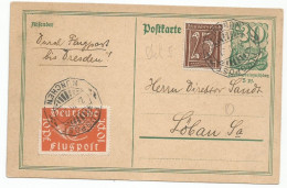 DR Deutschland Germany Postal Stationery Flugpost Nürnberg - Dresden 1921 - Luft- Und Zeppelinpost