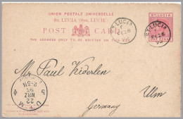 GREAT BRITAIN - ST. LUCIA - 1895 1d+1d QV Postal Stationery Card With Paid Reply - Used To Ulm, Germany - Storia Postale