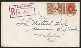 1944 Registered Cover 14c War CDS Kitchener Ontario To Waterloo - Histoire Postale