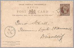 GREAT BRITAIN - NEVIS - 1890 1½d+1½d QV Postal Stationery Card With Paid Reply - Used To Dusseldorf, GERMANY - Covers & Documents