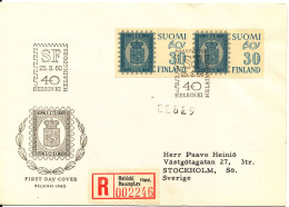 Finland Registered FDC Helsinki 25-3-1960 Stamp On Stamp Exhibition With Cachet - FDC