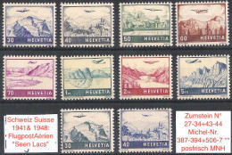 Schweiz Suisse 1941/48: Flugpost "Seen Lacs" Zu F27-34+43-44 Mi 387-394+506-507 Yv PA 27-34+42-43 ** MNH (Zu CHF 190.00) - Nuovi