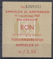 Netherlands 1967 ⁕ "Amphilex 67" Amsterdam BON Ticket No. B 209352 ⁕ Cinderella - Erinnophilie