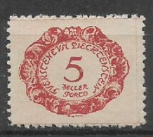 LIECHTENSTEIN  1920 SEGNATASSE  VALORE IN UN OVALE UNIF. 1  MLH  VF - Impuesto