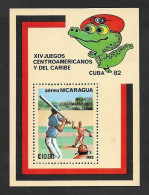 SD)1982 NICARAGUA  14th CENTRAL AMERICAN AND CARIBBEAN GAMES 82', BASEBALL 10C, SOUVENIR SHEET, MNH - Nicaragua