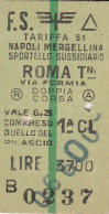 BIGLIETTO FERROVIARIO EDMONSON NAPOLI ROMA LIRE 3700 SS 6600 1976 (45F - Europe