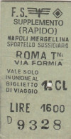BIGLIETTO FERROVIARIO EDMONSON SUPLL RAPIDO NAPOLI ROMA L.1600 1975 (38F - Europe