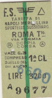 BIGLIETTO FERROVIARIO EDMONSON NAPOLI ROMA LIRE 3700 SS 6600 1975 (44F - Europa