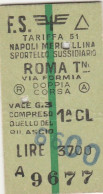 BIGLIETTO FERROVIARIO EDMONSON NAPOLI ROMA LIRE 3700 SS 6600 1975 (44F - Europe