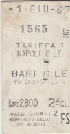 BIGLIETTO FERROVIARIO EDMONSON NAPOLI BARI L.2800 1967 (48F - Europa