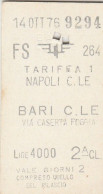 BIGLIETTO FERROVIARIO EDMONSON NAPOLI BARI 1976 L.4000 (50F - Europa