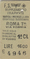 BIGLIETTO FERROVIARIO EDMONSON SUPPL.RAPIDO L.1600  NAPOLI ROMA 1976 (124F - Europe