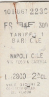 BIGLIETTO FERROVIARIO EDMONSON BARI NAPOLI L.2800 1967 (131F - Europe