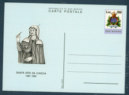 °°° Francobolli N. 1600 San Marino Cartolina Santa Rita °°° - Postal Stationery