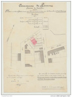 RARE Ancien Plan Original De Géomètre 1906 Commune LOMME CANTELEU Plan & Surface Signé Perte Géomètre Prop Desruell - Topographische Karten