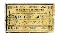 10 Centimes Bon De Guerre De La Région De Pèronne - Bonos