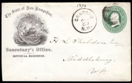 U.S.A.(1874) Ships. Sunrise. 3 Cent Postal Stationery From The State Of New Hampshire Secretary's Office. Beautiful Engr - ...-1900