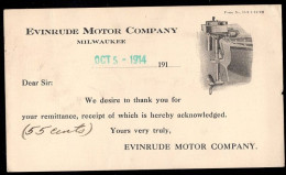 U.S.A.(1914) Outboard Motor. One Cent Postal Card With Illustrated Ad For Evinrude Motors. - 1901-20