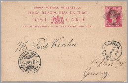 GREAT BRITAIN - TURKS ISLANDS - 1894 1d QV Postal Stationery Card - Used To Ulm, Germany - Brieven En Documenten