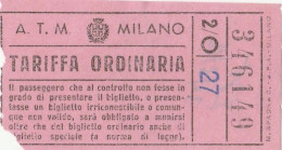 BIGLIETTO BUS USATO ATM MILANO TARIFFA ORDINARIA (ANNI 50?) - Europa