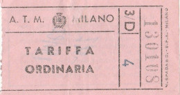 BIGLIETTO BUS USATO ATM MILANO TARIFFA ORDINARIA (ANNI 50?) - Europe