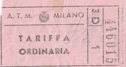 BIGLIETTO BUS USATO ATM MILANO TARIFFA ORDINARIA (ANNI 50?) - Europe