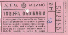 BIGLIETTO BUS USATO ATM MILANO TARIFFA ORDINARIA (ANNI 50?) - Europa