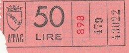 BIGLIETTO BUS USATO ATAC ROMA 50 LIRE ANNI 60/70 ROSSO - Europe