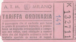 BIGLIETTO BUS USATO ATM MILANO TARIFFA ORDINARIA (ANNI 50?) - Europe