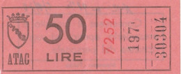 BIGLIETTO BUS USATO ATAC ROMA 50 LIRE ANNI 60/70 ROSSO - Europa