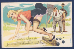 CPSM Jeu De Boules Pétanque Fanny Par Louis Carrière écrite érotisme - Bocce