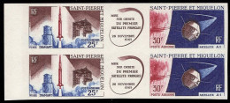 ST. PIERRE & MIQUELON(1966) Diamant Rocket. Satellite A-1. Imperforate Pair Of Triptych. Scott No C31a, Yvert No 34a. Da - Non Dentelés, épreuves & Variétés