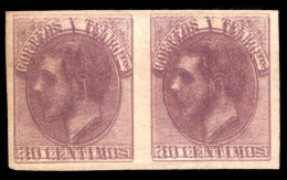 Spain 1882 30c Mauve Imperf Pair Double Printed. Probably Printers Waste. - Nuovi