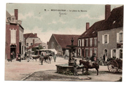 89 NEUVY SAUTOUR - La Place Du Marché - Cliché Graux 1907 - Le Marché - Vaches - Cheval - Carrioles - Colorisée - Neuvy Sautour