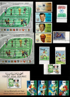 FUTBOL SOCCER WORLD CUP - BIG LOT 82 STAMPS, 16 SOUVENIRS, 3 ENVELOPES FROM 23 DIFFERENT COUNTRIES - Autres & Non Classés