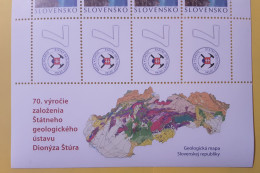 Slovakia Geological Map Of Slovakia And Topolcany Castle Kleinbogen 70th Anniversary Of State Geological Institute - Unused Stamps