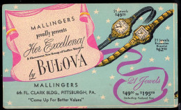 U.S.A.(1948) Bulova Watches. One Cent Postal Card With Multi-color Illustrated Ad For Bulova Watches. - 1941-60